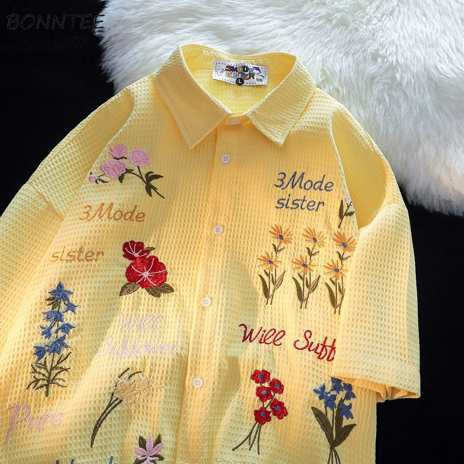 Waffle Floral Embroidery Shirt - Summer Holiday Clothing Women recension och pris