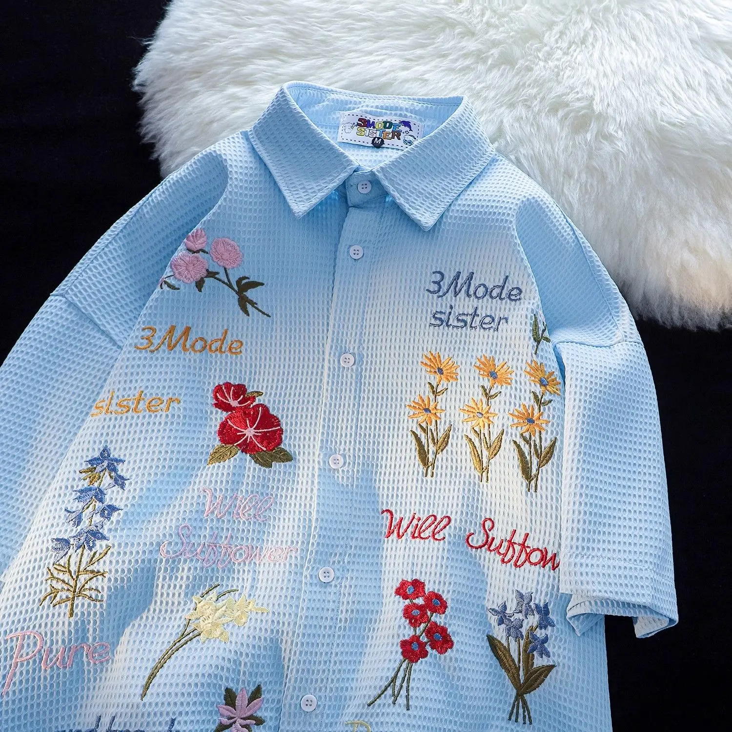 Waffle Floral Embroidery Shirt - Summer Holiday Clothing Women recension och pris