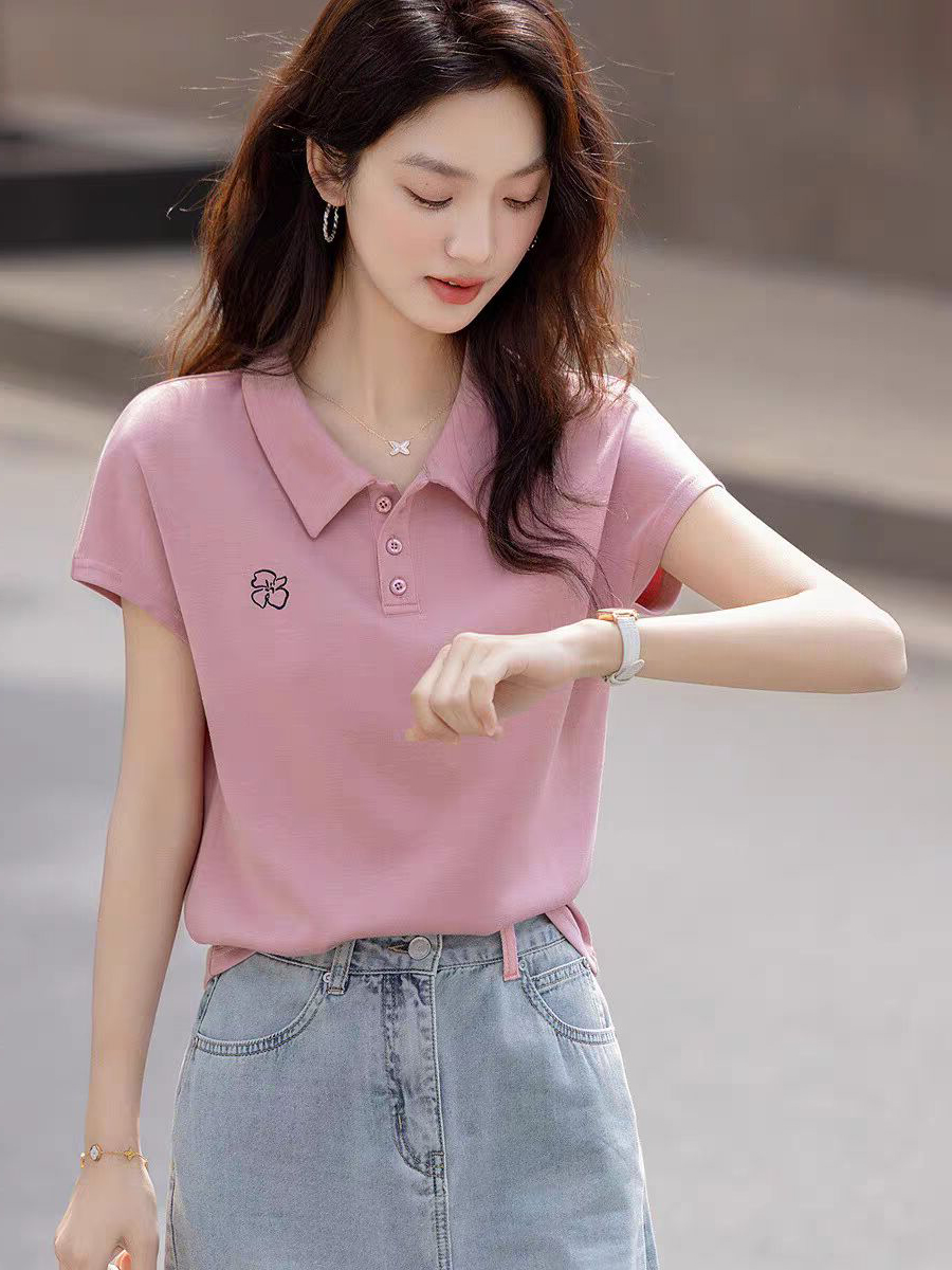 Simple Style Embroidered  Neck - Summer Clothing Outlet recension och pris