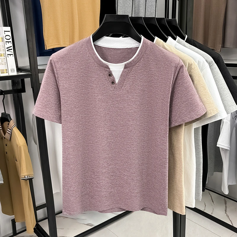 Men's Minimalist Henley Neck T - Summer Clothing Fabric recension och pris
