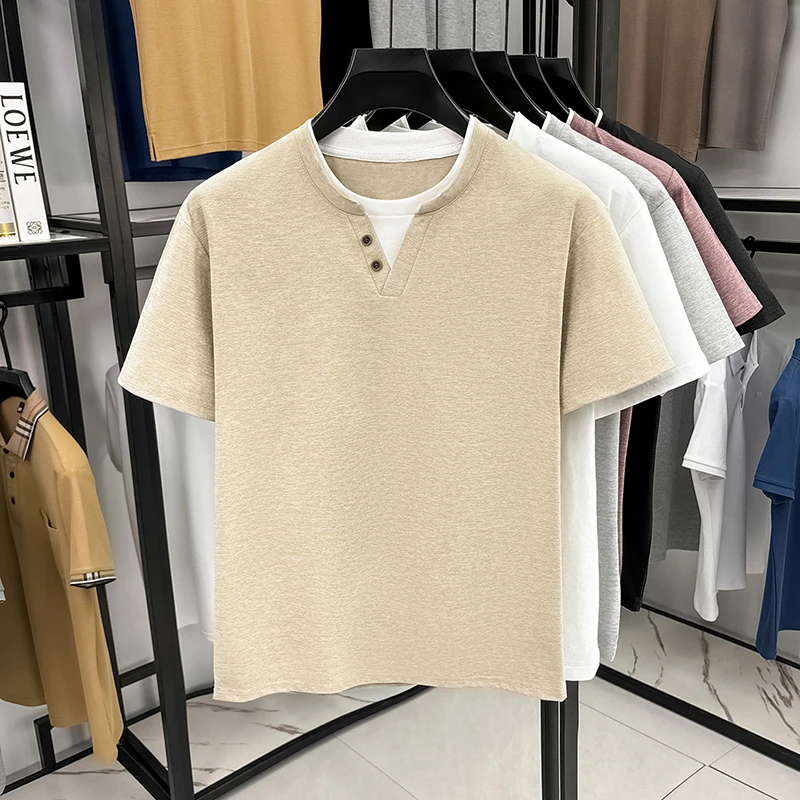 Men's Minimalist Henley Neck T - Summer Clothing Fabric recension och pris