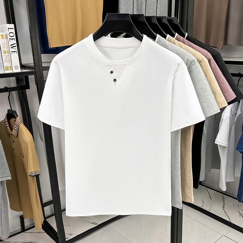 Men's Minimalist Henley Neck T - Summer Clothing Fabric recension och pris