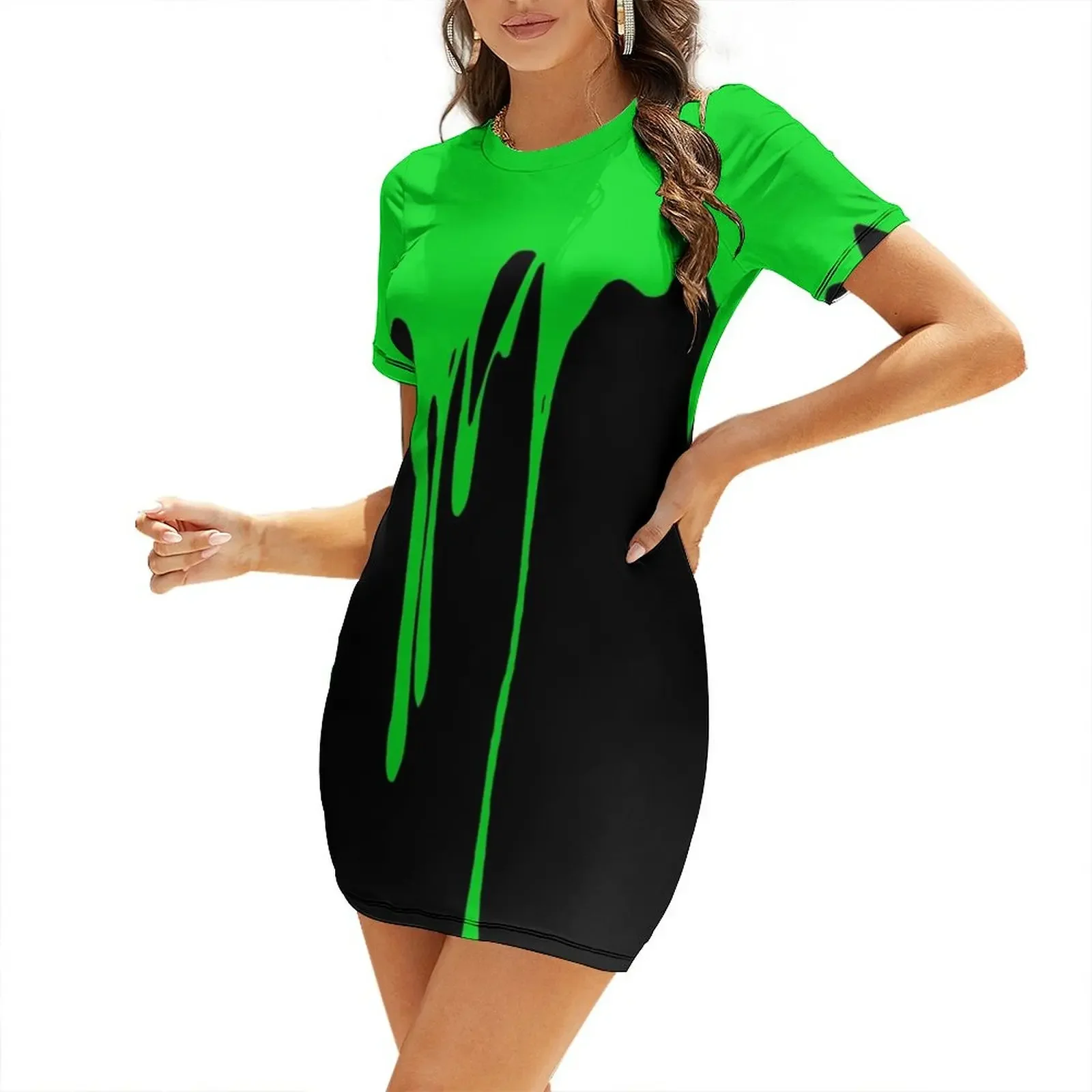 Green Dripping Paint Short-Sle - Summer Clothing Drip recension och pris